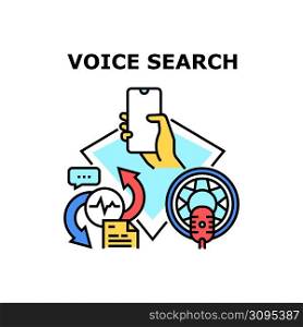 Voice Search Vector Icon Concept. Voice Search Smartphone Application For Searching Information In Internet Online Or Translate From Foreign Language And Communication Color Illustration. Voice Search Vector Concept Color Illustration