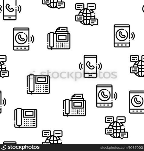 Voip Calling System Seamless Pattern Vector Thin Line. Illustrations. Voip Calling System Seamless Pattern Vector