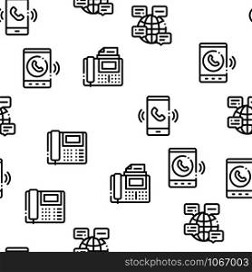 Voip Calling System Seamless Pattern Vector Thin Line. Illustrations. Voip Calling System Seamless Pattern Vector