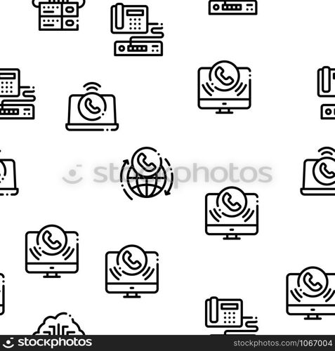 Voip Calling System Seamless Pattern Vector Thin Line. Illustrations. Voip Calling System Seamless Pattern Vector