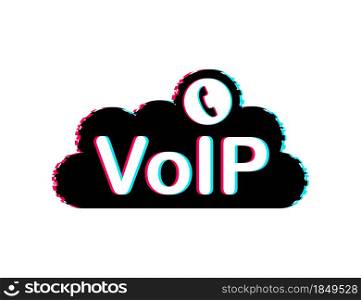 VoIP technology, voice over IP. Glitch icon. Internet calling banner. Vector illustration. Vector illustration. VoIP technology, voice over IP. Glitch icon. Internet calling banner. Vector illustration. Vector illustration.