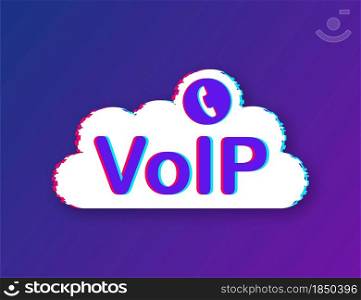 VoIP technology, voice over IP. Glitch icon. Internet calling banner. Vector illustration. Vector illustration. VoIP technology, voice over IP. Glitch icon. Internet calling banner. Vector illustration. Vector illustration.