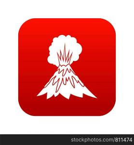 Volcano erupting icon digital red for any design isolated on white vector illustration. Volcano erupting icon digital red