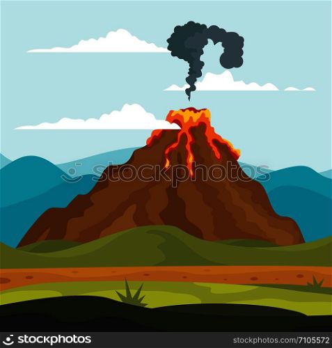 Volcano eruption lava earthquake banner concept. Flat illustration of volcano eruption lava earthquake vector banner concepts for web. Volcano eruption lava banner concept, flat style
