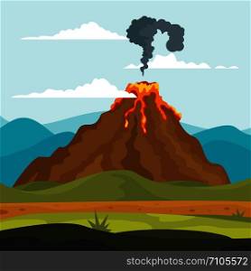 Volcano eruption lava earthquake banner concept. Flat illustration of volcano eruption lava earthquake vector banner concepts for web. Volcano eruption lava banner concept, flat style