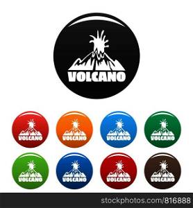 Volcano explosion icons set 9 color vector isolated on white for any design. Volcano explosion icons set color