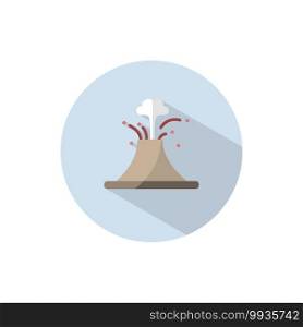 Volcano. Flat color icon on a circle. Weather vector illustration