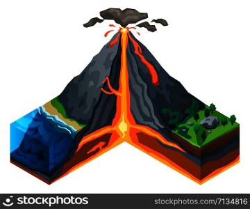 Volcano structure concept banner. Isometric illustration of volcano structure vector concept banner for web design. Volcano structure concept banner, isometric style