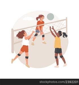 Volleyball camp isolated cartoon vector illustration. Volleyball summer camp, PA day program, competitive game, outdoor physical exercise, daycare center, school sport club vector cartoon.. Volleyball camp isolated cartoon vector illustration.