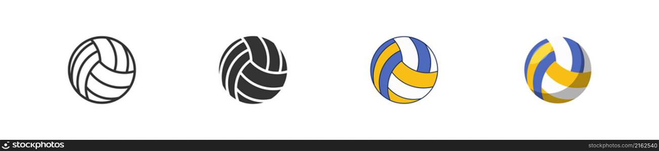 Volleyball icon set in different styles. Black and flat isolated sport ball icons. Vector symbol