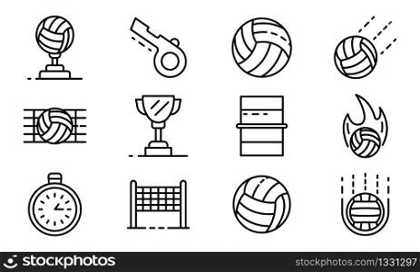Volleyball icons set. Outline set of volleyball vector icons for web design isolated on white background. Volleyball icons set, outline style