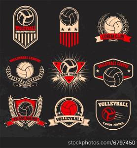 Volleyball labels. Design elements for logo, label, emblem, sign, badge.