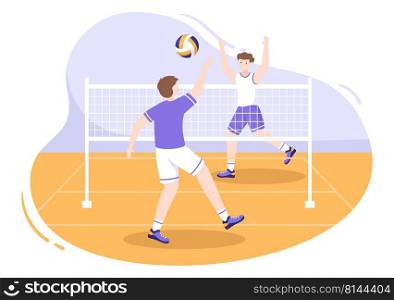 Volleyball Player on the Attack for Sport Competition Series Indoor in Flat Cartoon Illustration