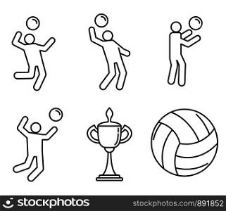 Volleyball sport icons set. Outline set of volleyball sport vector icons for web design isolated on white background. Volleyball sport icons set, outline style