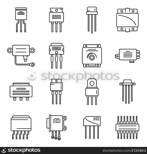 Voltage regulator icons set outline vector. Battery argon. Charger controller. Voltage regulator icons set outline vector. Battery argon