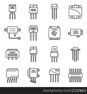 Voltage regulator icons set outline vector. Battery argon. Charger controller. Voltage regulator icons set outline vector. Battery argon
