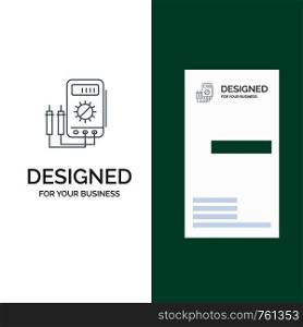 Voltmeter, Ampere, Watt, Digital, Tester Grey Logo Design and Business Card Template