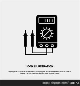 Voltmeter, Ampere, Watt, Digital, Tester solid Glyph Icon vector