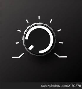 Volume dial knob. Music control round button with marks and numbers. Audio and sound balance tuning switch. Black dashboard rotating power regulator. Loud amplifier wheel tumbler. Vector illustration. Volume dial knob. Music control round button with marks and numbers. Audio and sound balance tuning switch. Dashboard rotating power regulator. Loud amplifier tumbler. Vector illustration