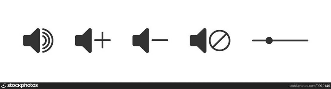 Volume icons. Audio speaker volume icons. Sound icons. Volume control. Vector illustration