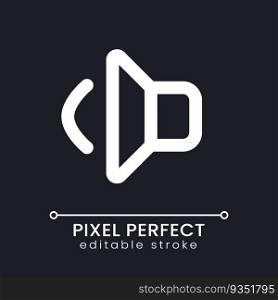 Volume pixel perfect white linear ui icon for dark theme. Loud ringtone for smartphone. Vector line pictogram. Isolated user interface symbol for night mode. Editable stroke. Poppins font used. Volume pixel perfect white linear ui icon for dark theme
