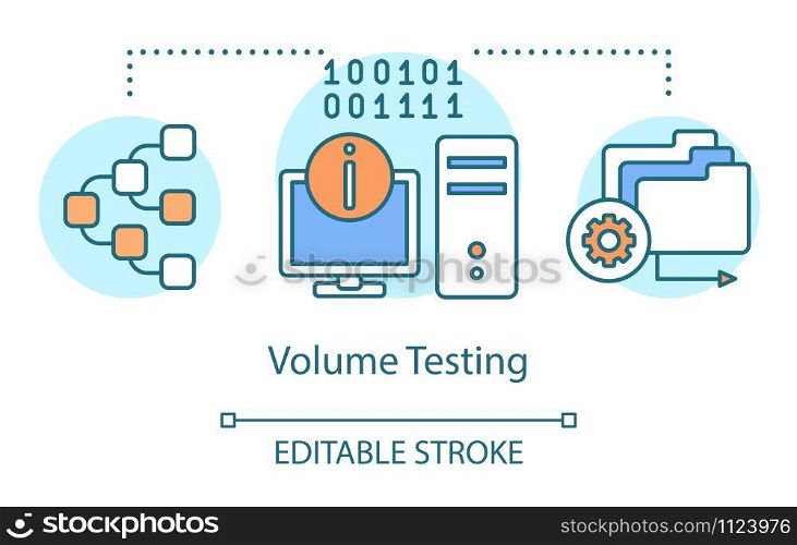 Volume testing concept icon. Examine program sound idea thin line illustration. Software testing process. Indicating issues and problems. Vector isolated outline drawing. Editable stroke