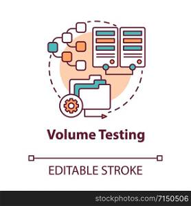 Volume testing concept icon. Software development stage idea thin line illustration. Analyze system perfomance. Data increase. Flood testing. Vector isolated outline drawing. Editable stroke