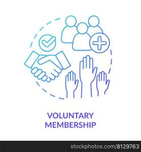 Voluntary membership blue gradient concept icon. Cooperative principle abstract idea thin line illustration. Becoming community member. Isolated outline drawing. Myriad Pro-Bold font used. Voluntary membership blue gradient concept icon