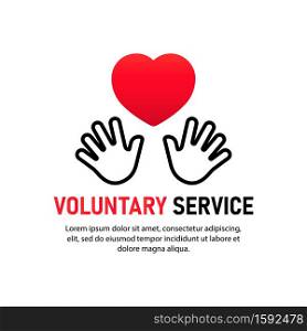 Voluntary service icon. Two hand keeping heart. Charity concept. Volunteers, support, hand, love, charitable organizations. Vector on isolated white background. EPS 10. Voluntary service icon. Two hand keeping heart. Charity concept. Volunteers, support, hand, love, charitable organizations. Vector on isolated white background. EPS 10.