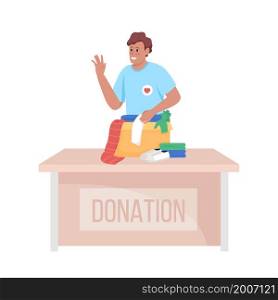 Volunteer pack donations semi flat color vector character. Posing figure. Full body person on white. Social service isolated modern cartoon style illustration for graphic design and animation. Volunteer pack donations semi flat color vector character