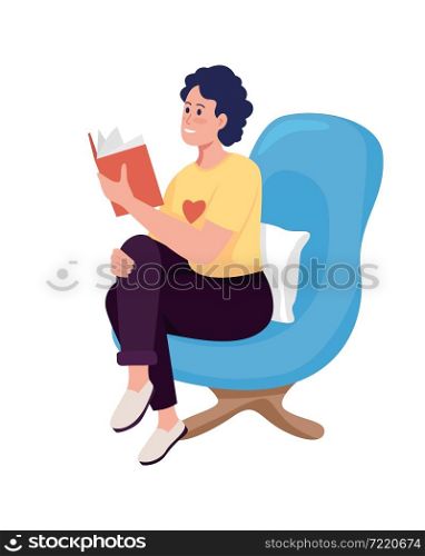 Volunteer reading semi flat color vector character. Posing figure. Full body person on white. Social service worker isolated modern cartoon style illustration for graphic design and animation. Volunteer reading semi flat color vector character