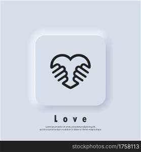 Volunteering icon. Charity or give love icon. Hand of love logo. Vector. UI icon. Neumorphic UI UX white user interface web button.