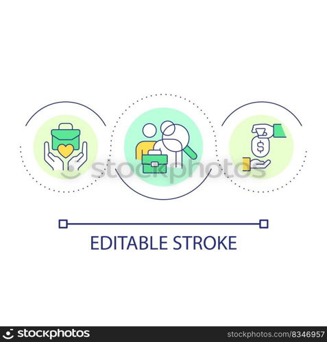 Volunteering support loop concept icon. Receiving assistance. Mentoring. Charity and fundraising abstract idea thin line illustration. Isolated outline drawing. Editable stroke. Arial font used. Volunteering support loop concept icon