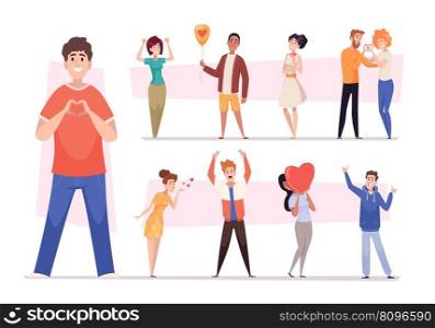 Volunteers. Philanthropy persons donation support and care people exact vector illustrations of volunteers. Volunteering and help, cartoon style humanitarianism and humanitarian. Volunteers. Philanthropy persons donation support and care people exact vector illustrations of volunteers