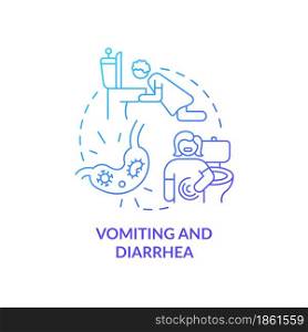 Vomiting and diarrhea blue gradient concept icon. Water and mineral loss. Stomach flu. Dehydration cause abstract idea thin line illustration. Vector isolated outline color drawing.. Vomiting and diarrhea blue gradient concept icon