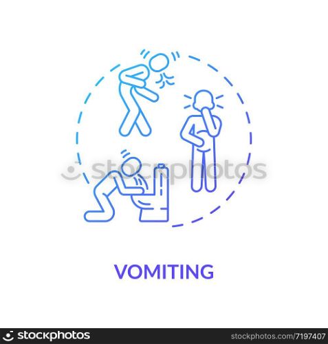 Vomiting blue concept icon. Human puking in toilet. Patient with indigestion. Stomach ache. Rotavirus symptom idea thin line illustration. Vector isolated outline RGB color drawing