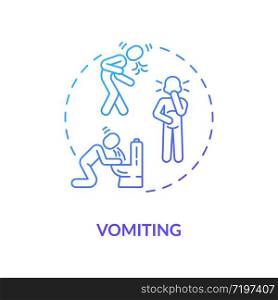 Vomiting blue concept icon. Human puking in toilet. Patient with indigestion. Stomach ache. Rotavirus symptom idea thin line illustration. Vector isolated outline RGB color drawing