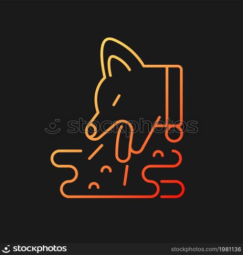 Vomiting pet gradient vector icon for dark theme. Emesis and throwing up. Sick animal with digestive problems. Thin line color symbol. Modern style pictogram. Vector isolated outline drawing. Vomiting pet gradient vector icon for dark theme