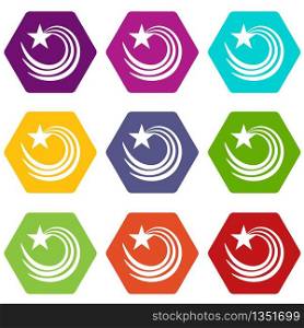 Vortex star icons 9 set coloful isolated on white for web. Vortex star icons set 9 vector