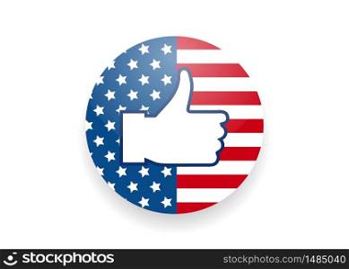 Vote 2020 in USA, thumbs up flag USA silhouette design. American patriotic background election day. Usa debate of president voting. Election voting poster. Political election campaign.