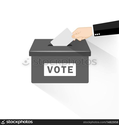 Vote. Hand putting paper in the ballot box. Voting concept in flat style on an isolated background. EPS 10 vector. Vote. Hand putting paper in the ballot box. Voting concept in flat style on an isolated background. EPS 10 vector.