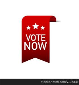Vote now Red Label. Red Web Ribbon. Vector stock illustration.