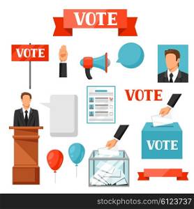 Vote political elections set of objects. Illustrations for campaign leaflets, web sites and flayers.