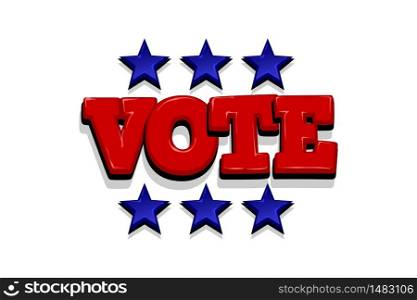 Vote, positive checkmark election icon. Ballot campaign tick yes. Vote 2020 in usa presidential election. US star on badge voter candidate. Comic text pop art.. Vote positive checkmark election icon text pop art