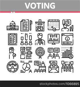 Voting And Election Collection Icons Set Vector Thin Line. Congress Building And Monitor, Calendar And Human Silhouette Democracy Voting Concept Linear Pictograms. Monochrome Contour Illustrations. Voting And Election Collection Icons Set Vector