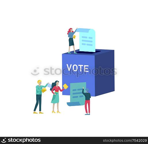 Voting and Election concept. Pre-election campaign. Promotion and advertising of candidate. Citizens debating candidates for voting and voting Online voting and election concept with people.. Voting and Election concept. Pre-election campaign. Promotion and advertising of candidate.