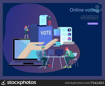 Voting and Election concept. Pre-election campaign. Promotion and advertising of candidate. Citizens debating candidates for voting and voting Online voting and election concept with people.. Voting and Election concept. Pre-election campaign. Promotion and advertising of candidate.