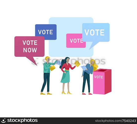 Voting and Election concept. Pre-election campaign. Promotion and advertising of candidate. Citizens debating candidate. Online voting and election concept with people.. Voting and Election concept. Pre-election campaign. Promotion and advertising of candidate.