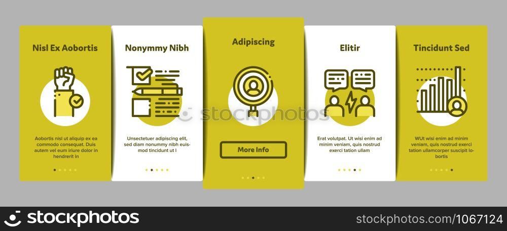 Voting And Election Onboarding Mobile App Page Screen Vector Thin Line. Congress Building And Monitor, Calendar And Human Silhouette Democracy Voting Concept Linear Pictograms. Contour Illustrations. Voting And Election Onboarding Set Vector