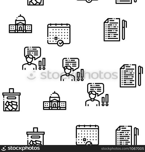 Voting And Election Seamless Pattern Vector Thin Line. Illustrations. Voting And Election Seamless Pattern Vector